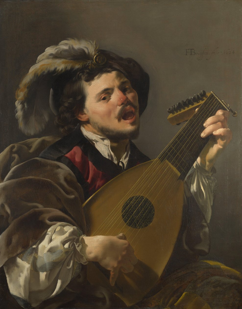 Hollandsk: Zingende lute spelen man En mand, der spiller på lut af Hendrick ter Brugghen