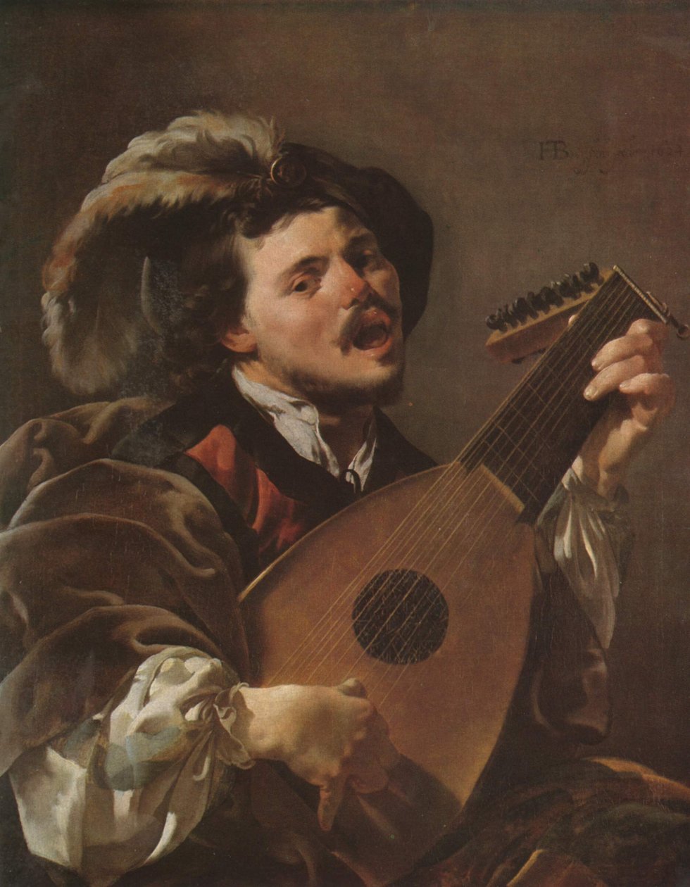 Hollandsk: Zingende lute spelen man En mand, der spiller på lut af Hendrick ter Brugghen