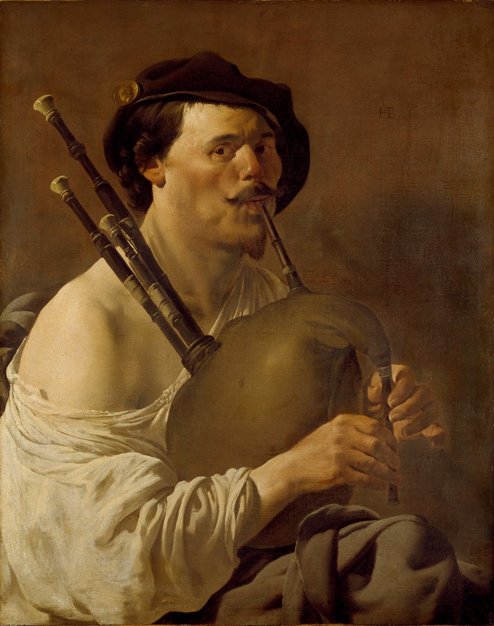 Portræt af en mand, der spiller sækkepiber, 1624 af Hendrick ter Brugghen