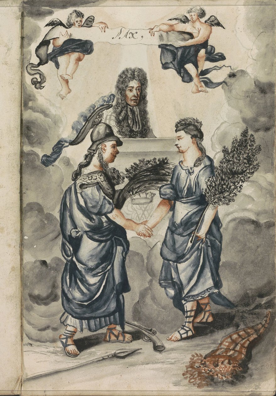 Vilhelm III fører tilsyn med alliancen mellem visdom og fred af Hendrick van Beaumont