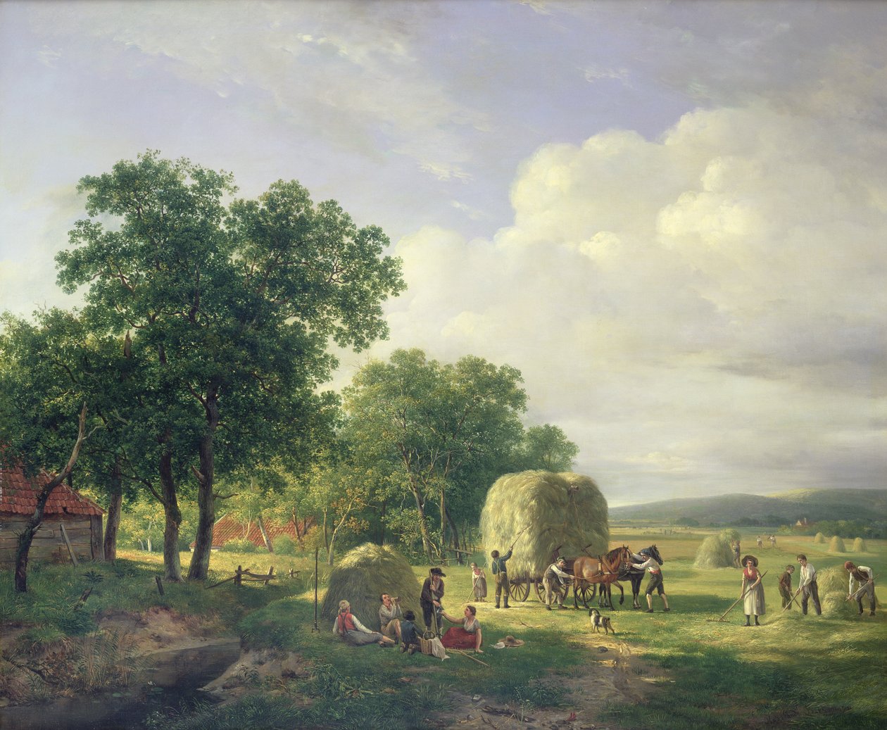 Skovklædt landskab med hømagere, 1822 af Hendrick van de Sande Bakhuyzen