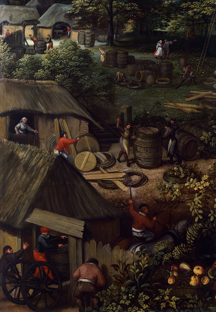 Efterårshøstlandskab, af Lucas van Valkenborch (ca. 1530-1597), detaljer af Hendrick van den (1530 97) Broeck