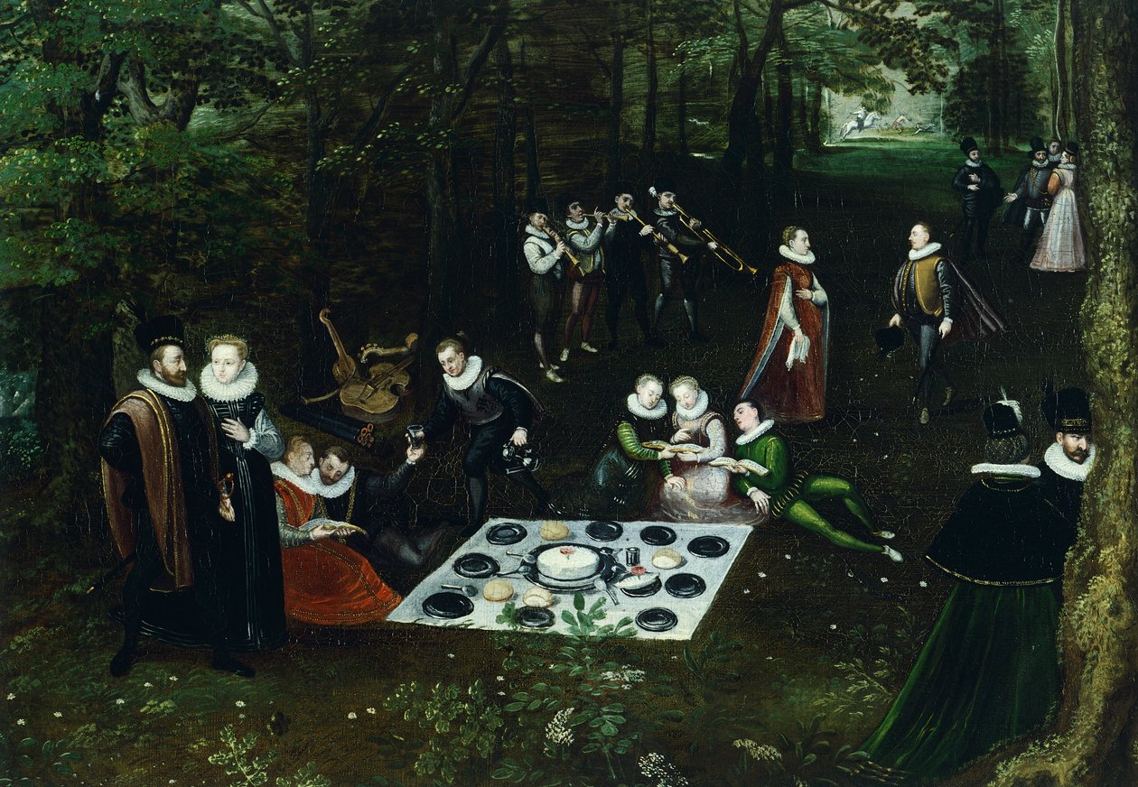 Landskab i foråret, af Lucas van Valkenborch (cirka 1530-1597), detalje af Hendrick van den (1530 97) Broeck