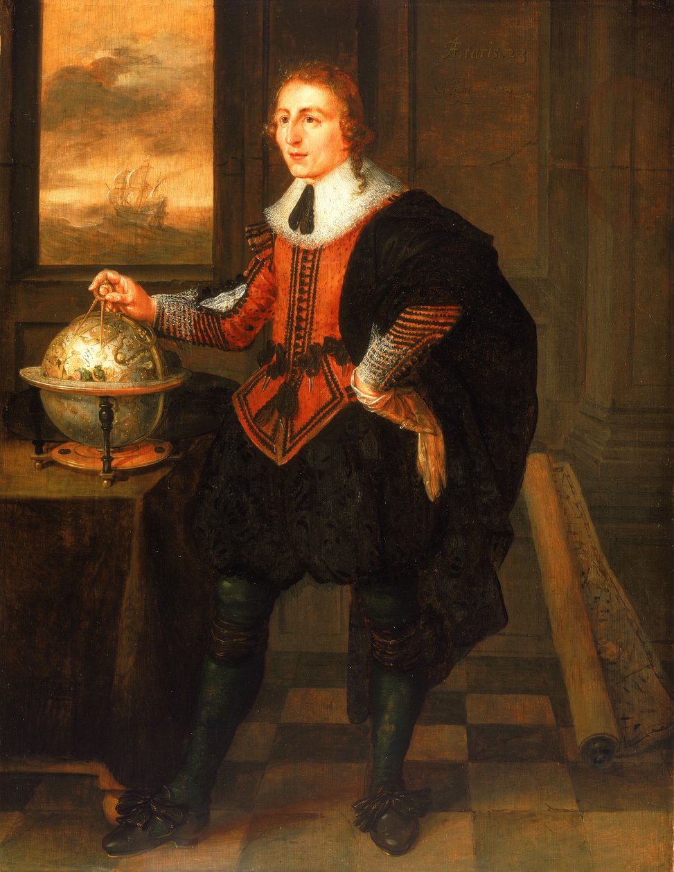En navigator med globus og skillevægge af Hendrick van der the Elder Borcht