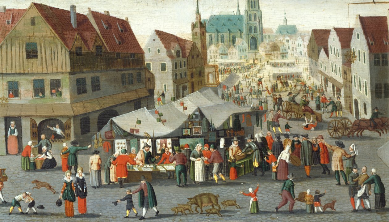 Kauppatori, kirjoittanut Hendrick van Steenwijck Younger (noin 1580-1649) af Hendrick van the younger Steenwijck