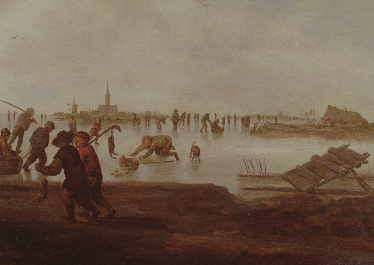Kunstskøjteløb på Frozen Waterway, 1600-tallet af Hendrick Avercamp