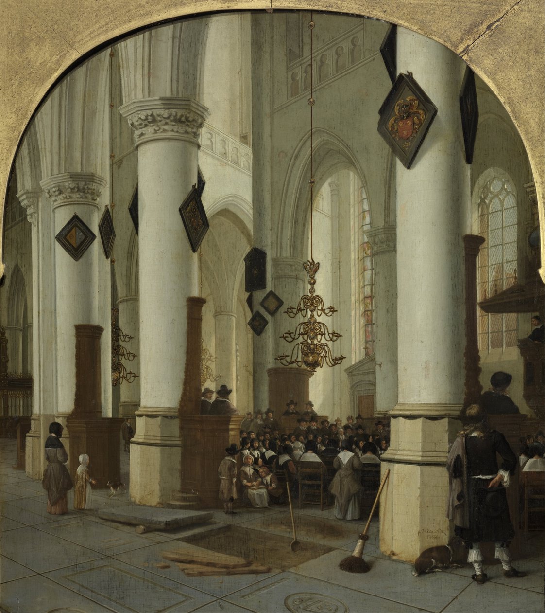 Udsigt inde i Saint Bavo -kirken i Haarlem under messen af Hendrik Cornelisz. van Vliet