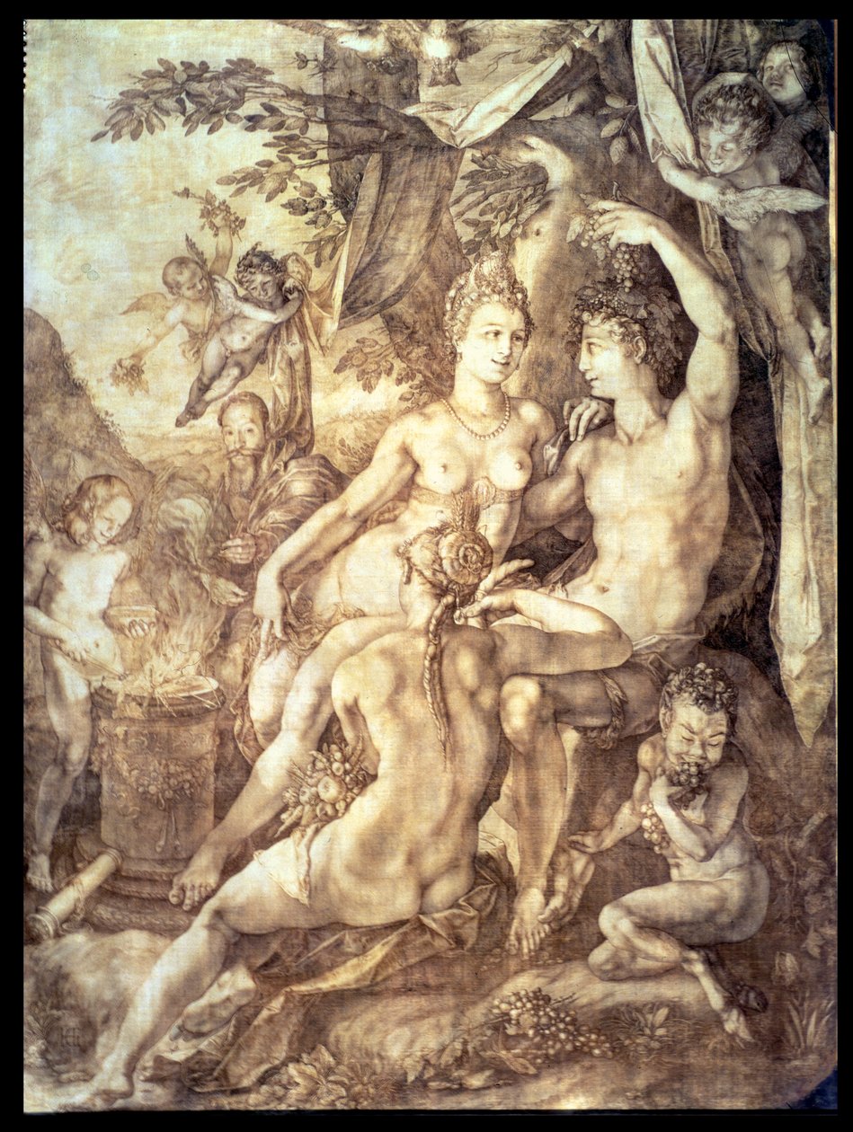 Bacchus, Venus og Ceres, ca.1606 (pen og brun blæk) af Hendrik Goltzius