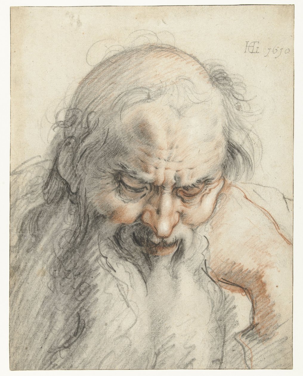 Buste af en gammel mand, 1610 (kridt på papir) af Hendrik Goltzius