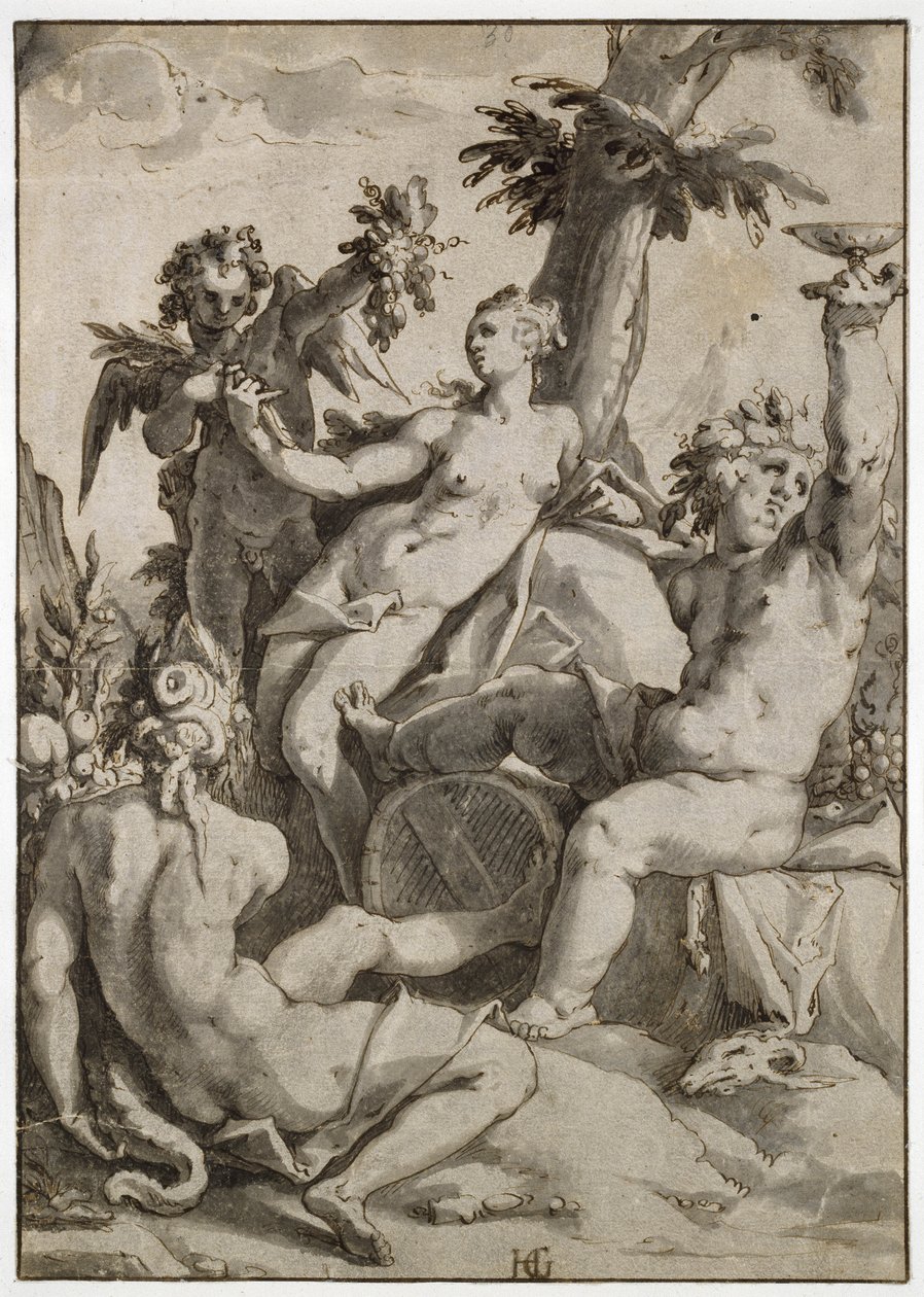 Ceres, Venus og Bacchus, 1500-tallet (pen og blæk og grå vask på papir) af Hendrik Goltzius