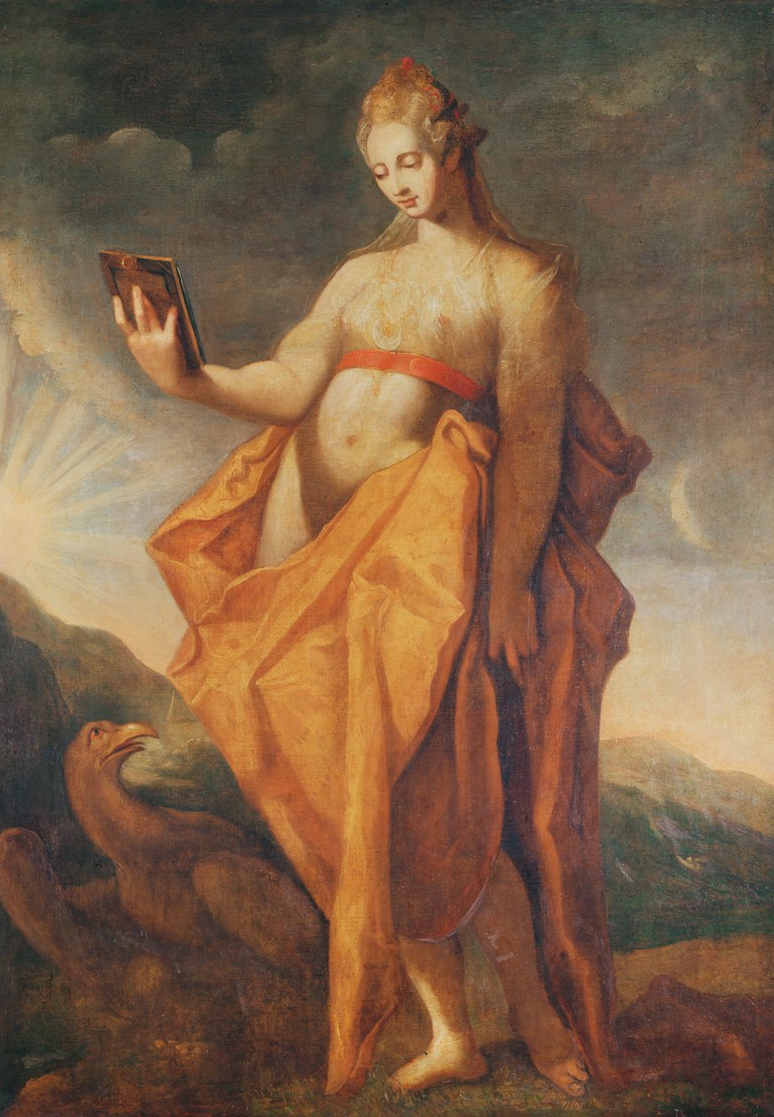 Leto, gravid med tvillingerne Artemis og Apollo, med Zeus ørn ved hendes fødder af Hendrik Goltzius