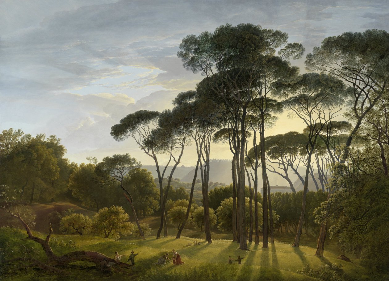Italiensk landskab med paraplyfyr, 1807 af Hendrik Voogd