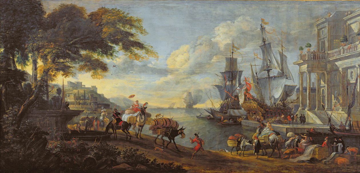 Udsigt over en orientalsk havn, 1688 af Hendrik van Minderhout