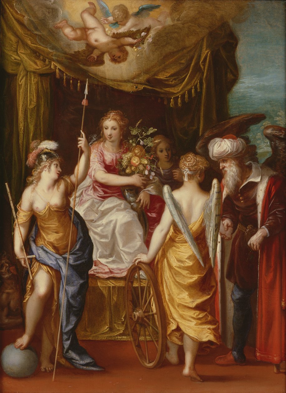 Minerva, Abundance and Fortune (olie på kobber) af Hendrik van the Elder Balen