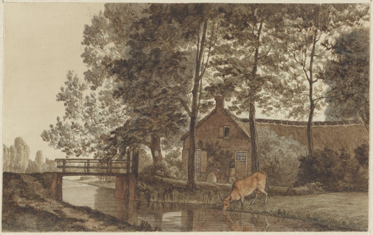 Gård med drikkeko på Biltstraat i Utrecht af Hendrik Abraham Klinkhamer
