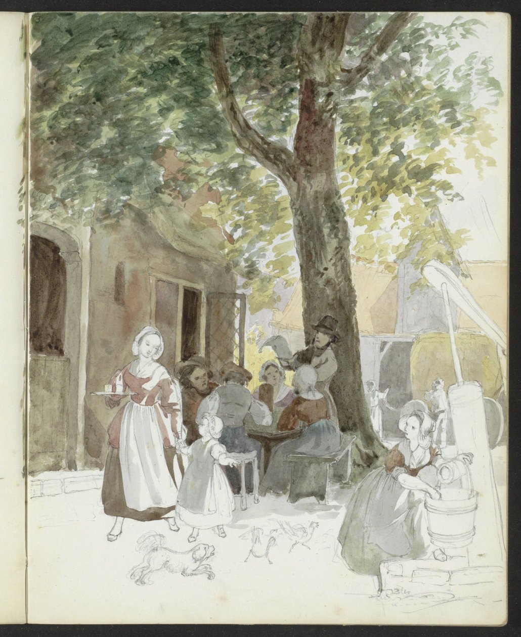Landsbygade med brønd og figurer af Hendrik Abraham Klinkhamer