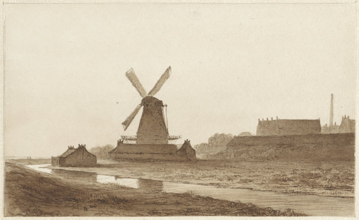 Vindmølle ved højborgen Het Blauwhoofd i Amsterdam af Hendrik Abraham Klinkhamer