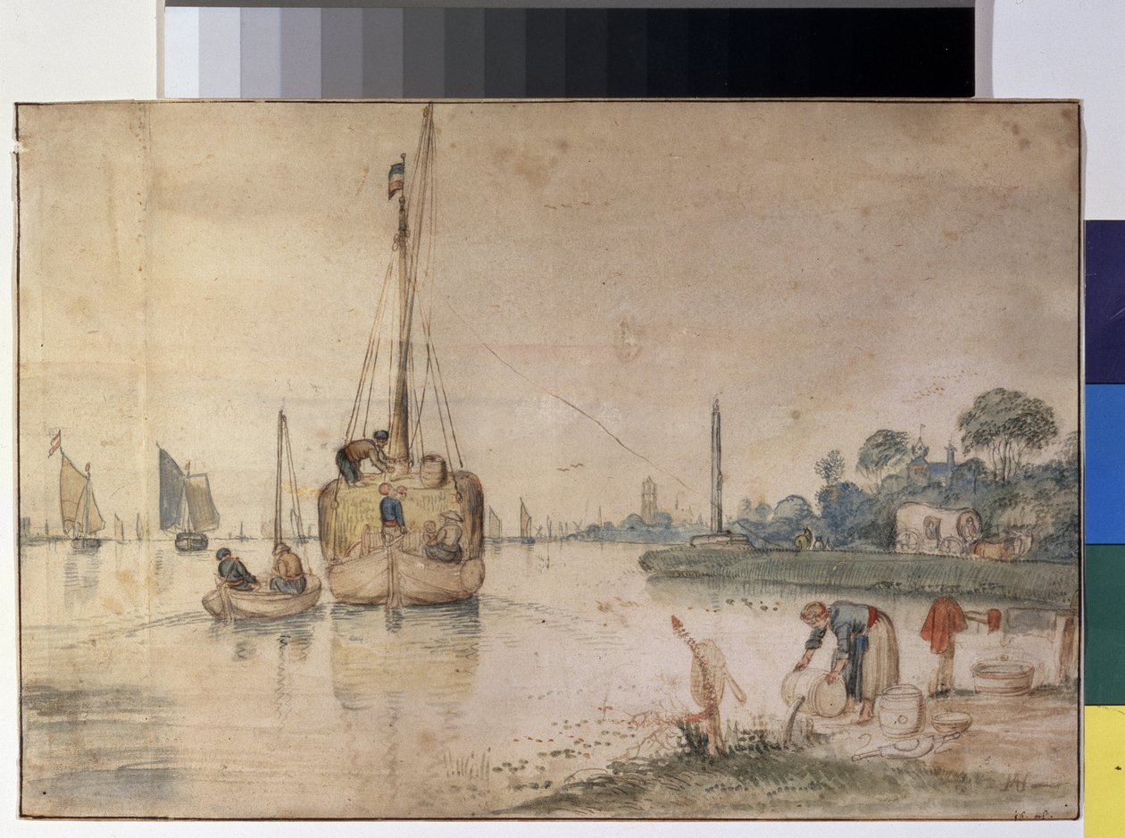 "En pram, der bærer hø" (En pram med hø) Blæk- og akvareltegning af Hendrick Avercamp (1585-1634) 1625-1630 Pushkin Museum of Fine Arts, Moskva af Hendrik Avercamp