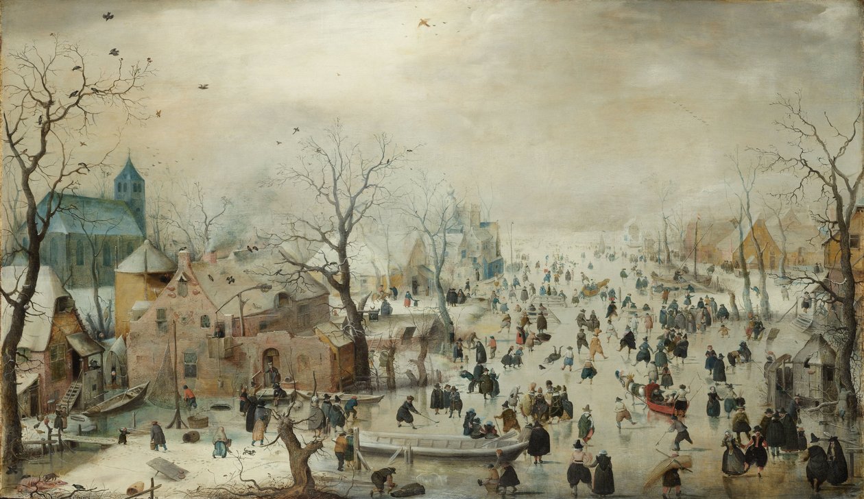 Vinterlandskab med skatere. c.1608 (olie på panel) af Hendrik Avercamp