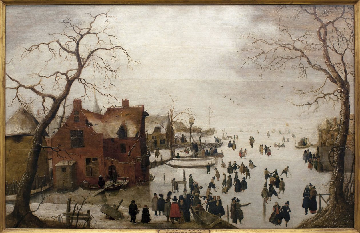 Vinterscene - Maleri af Hendrick Avercamp (1585-1634), olie på træ, ca. 1620 (Vinterscene, af Hendrick Avercamp, olie på panel, ca. 1620) - Musee d