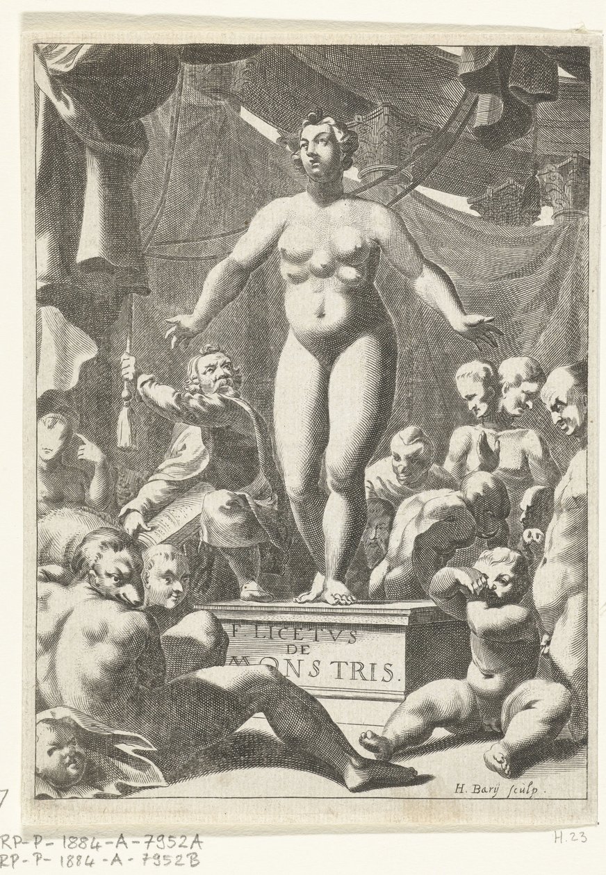 Nøgen kvinde med fem barme Titelside for Fortunius Licetus, De Monstris, Amsterdam 1665 af Hendrik Bary
