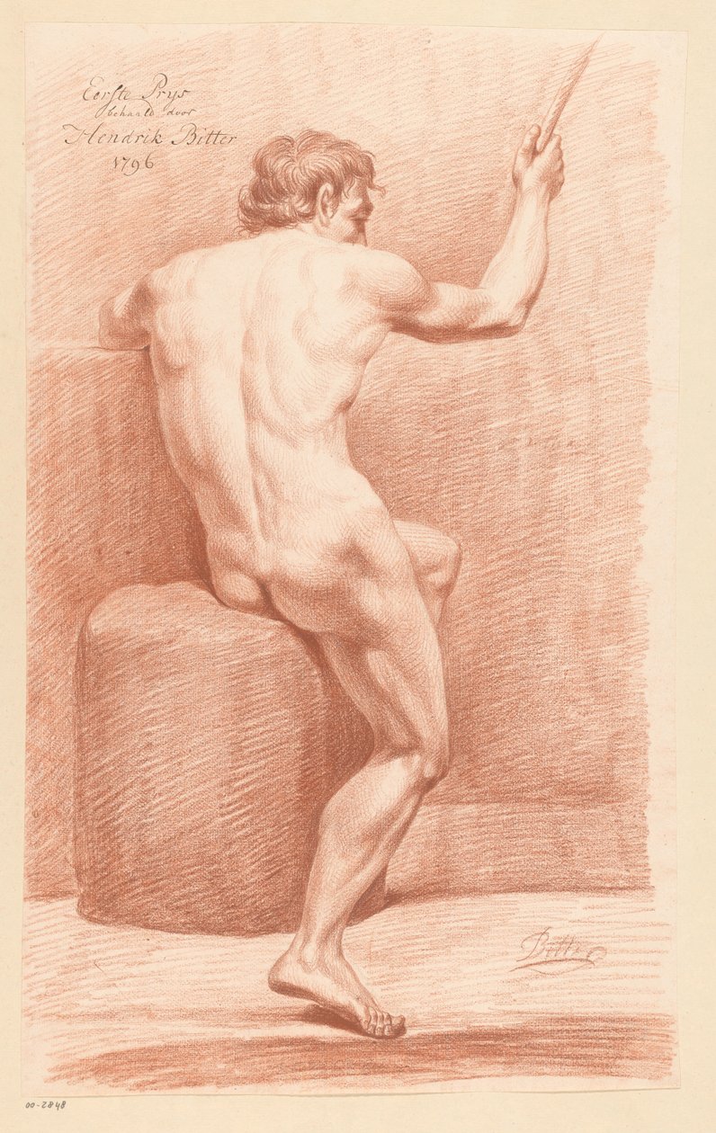 Siddende nøgen mand, set bagfra (1. præmie 1796) af Hendrik Bitter