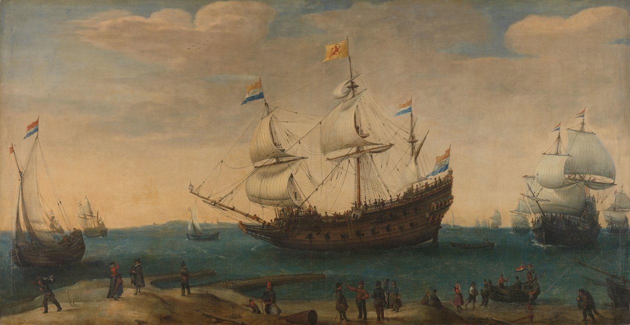 En række østindienere ud for kysten (Mauritius og andre østindienere, der sejler ud af Marsdiep) af Hendrick Cornelisz. Vroom