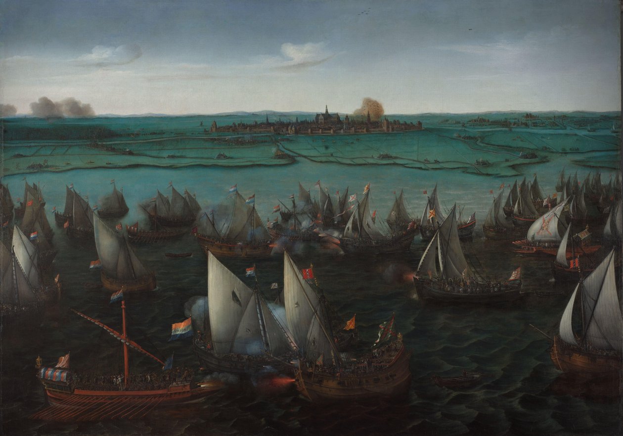 Kamp mellem hollandske og spanske skibe på Haarlemmermeer Kamp mellem hollandske og spanske skibe på Haarlemmermeer, 26. maj 1573 af Hendrick Cornelisz. Vroom