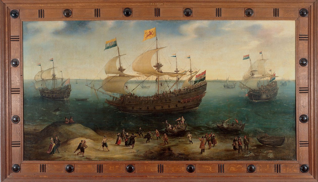 Amsterdam-firmastet skib De Hollandsche Tuyn og andre skibe vender tilbage fra Brasilien under kommando af Paulus van Heerden af Hendrick Cornelisz. Vroom
