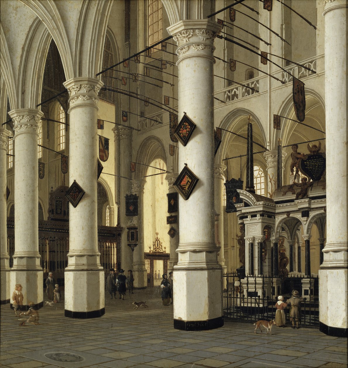 Interiør de la nouvelle eglise de Delft - Interiør i Nieuwe Kerk, Delft, af Vliet, Hendrick Cornelisz. fra (1611-1675). Olie-på-træ. Mål: 41x39 cm. Nationalmuseet Stockholm af Hendrik Cornelisz. van Vliet