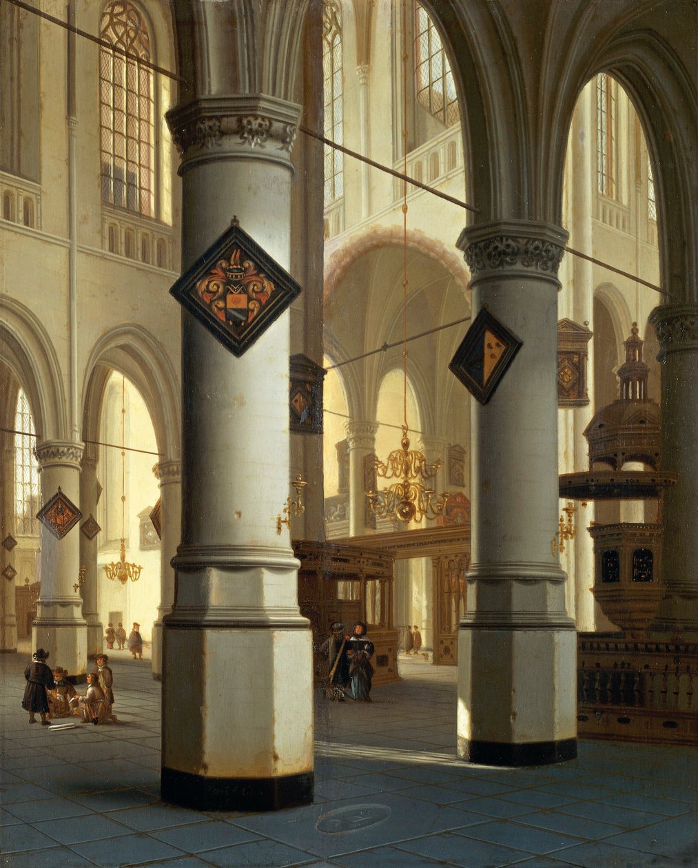 Udsigt over Die Oudekerk (gammel kirke) i Delft (maleri af Hendrik Cornelisz. van Vliet