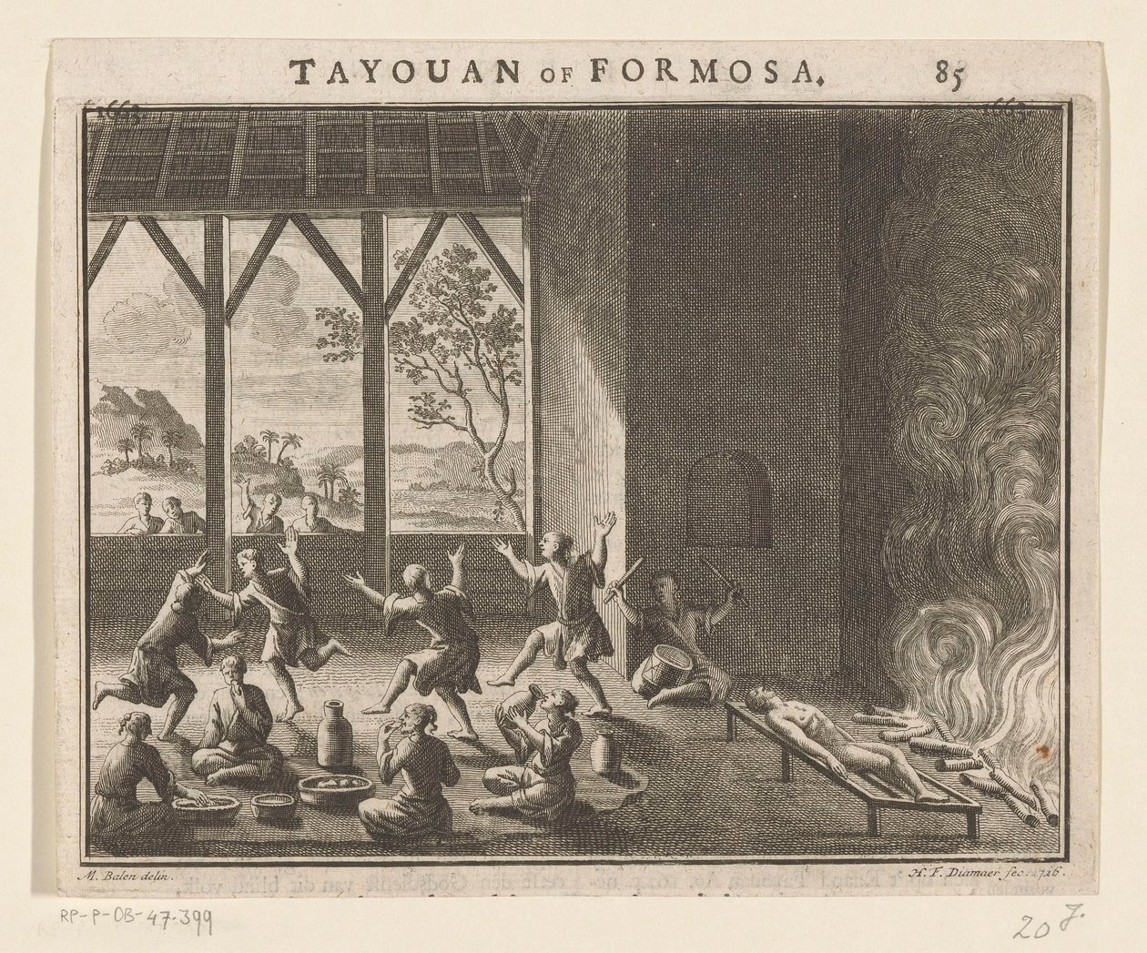 En del af begravelsesritualet for beboere i Formosa Tayouan af Formosa (titel på objekt) af Hendrik Frans Diamaer