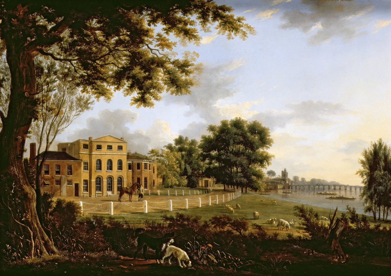Udsigt over Chelsea Farm med Themsen og Battersea Bridge, 1790 af Hendrik Frans de Cort