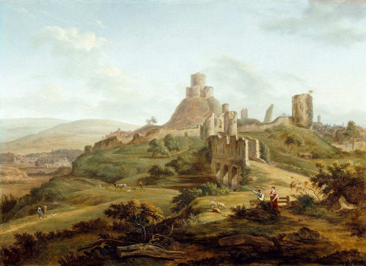 Udsigt over Launceston Castle fra syd af Hendrik Frans de Cort
