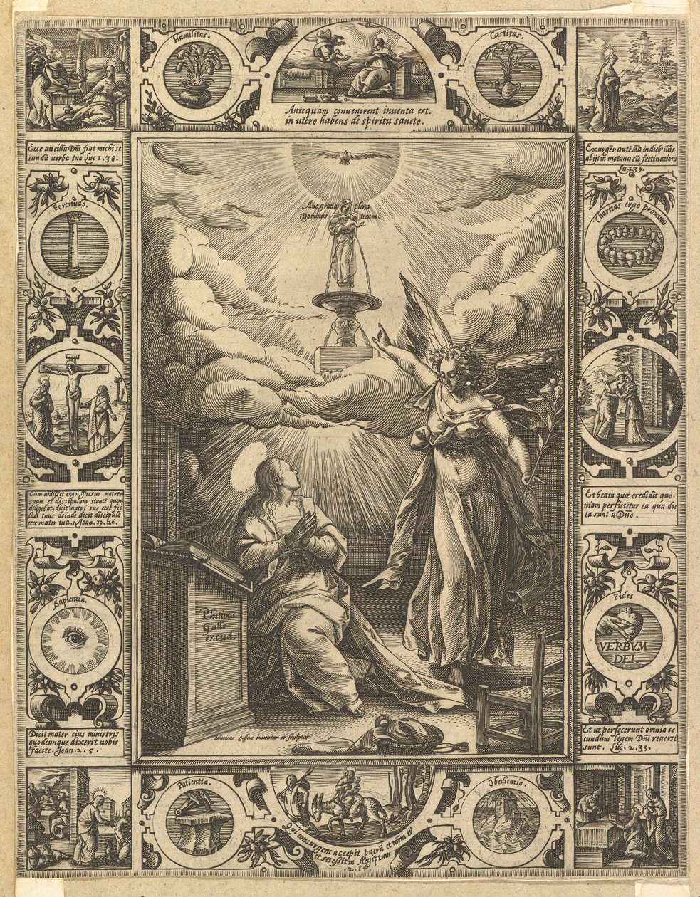 Ave Maria, fra allegoriske scener om Kristi liv, fra kristne og profane allegorier. af Hendrik Goltzius