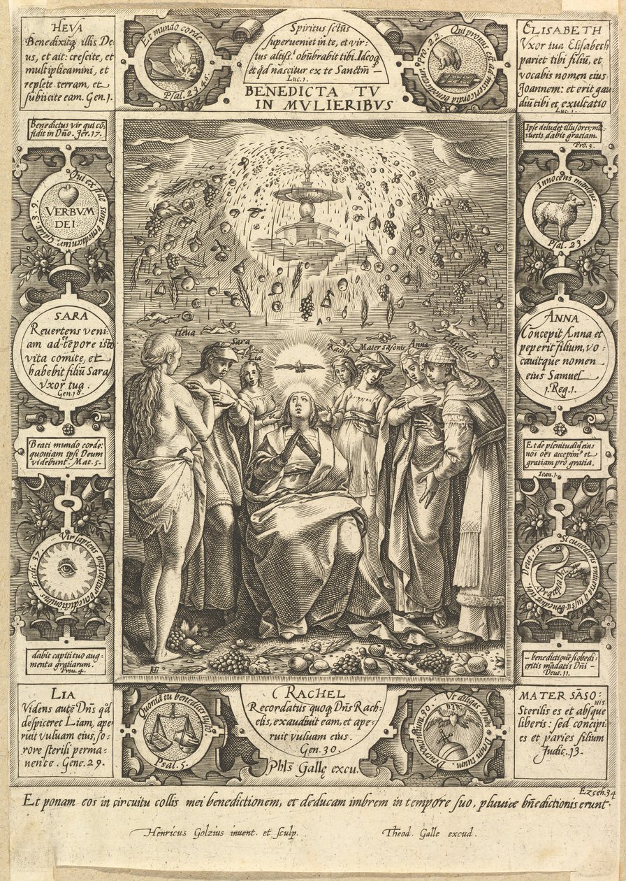 Velsignet er du blandt kvinder, fra kristne og profane allegorier. af Hendrik Goltzius