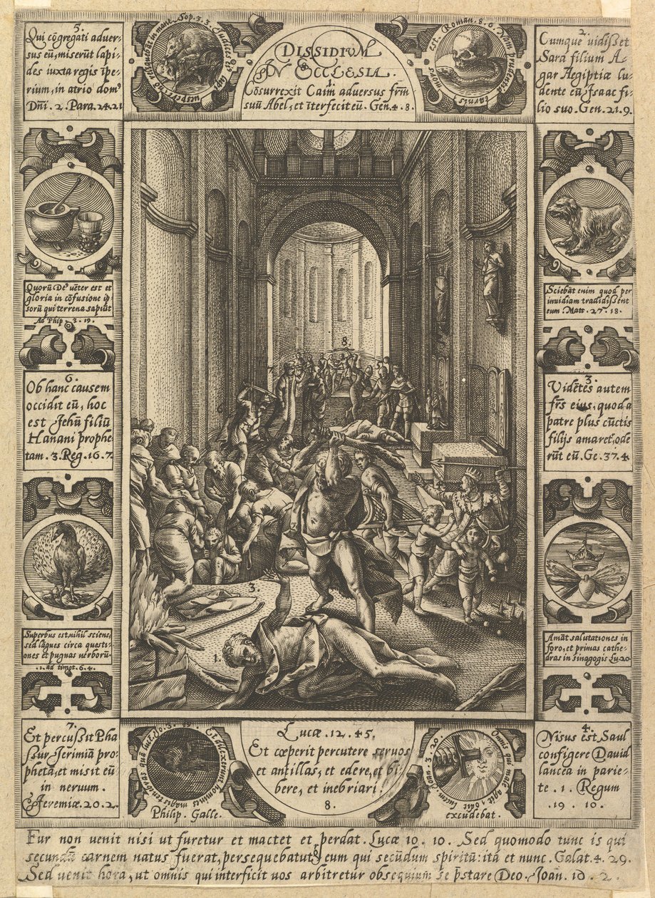 Uenighed i kirken Dissidium i kirken, ca. 1578 af Hendrik Goltzius