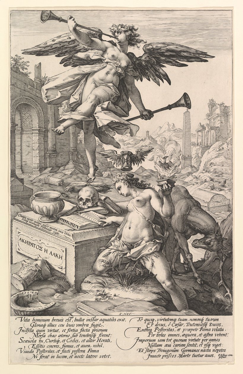 Berømmelse og historie, fra serien The Roman Heroes, 1586. af Hendrik Goltzius