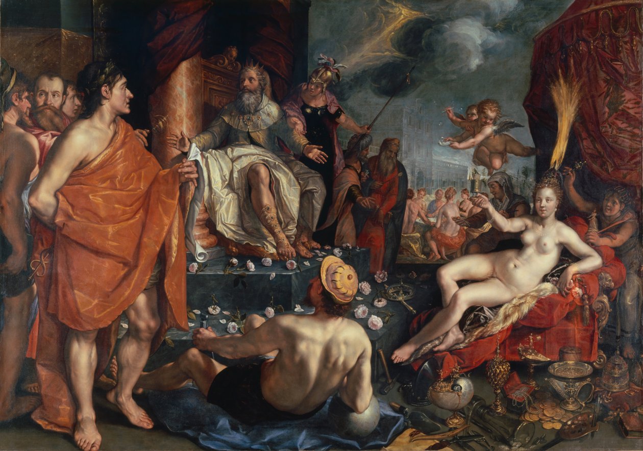 Hermes præsenterer Pandora for kong Epimetheus, 1611 af Hendrik Goltzius