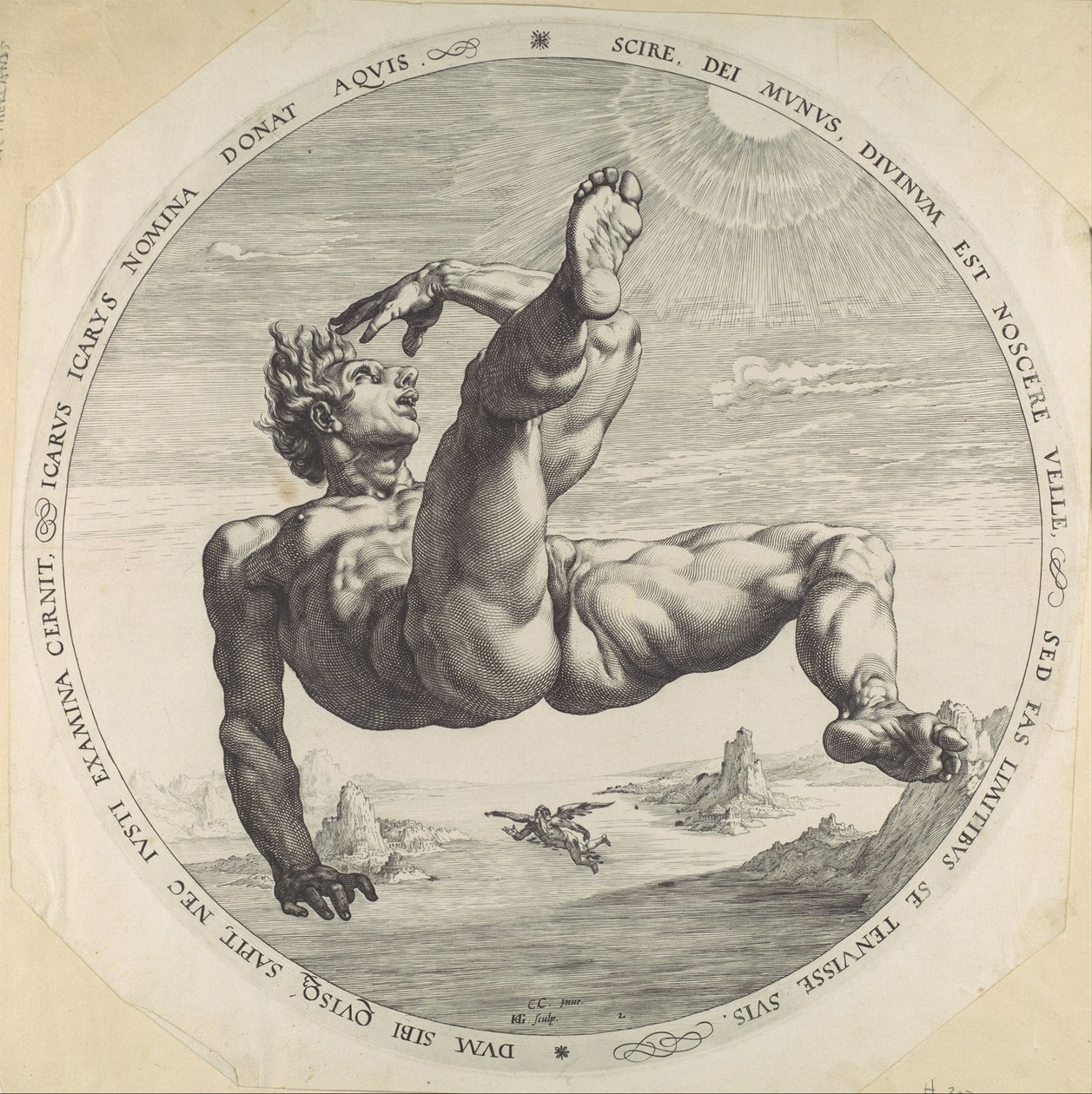 Icarus, fra The Four Disgracers, 1588 af Hendrik Goltzius