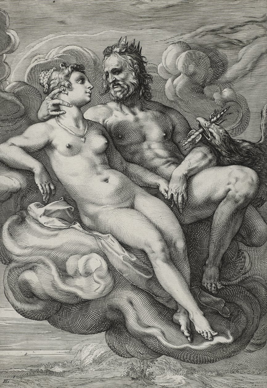 Jupiter og Juno, ca. 1593-94 (gravering på lagt papir) af Hendrik Goltzius
