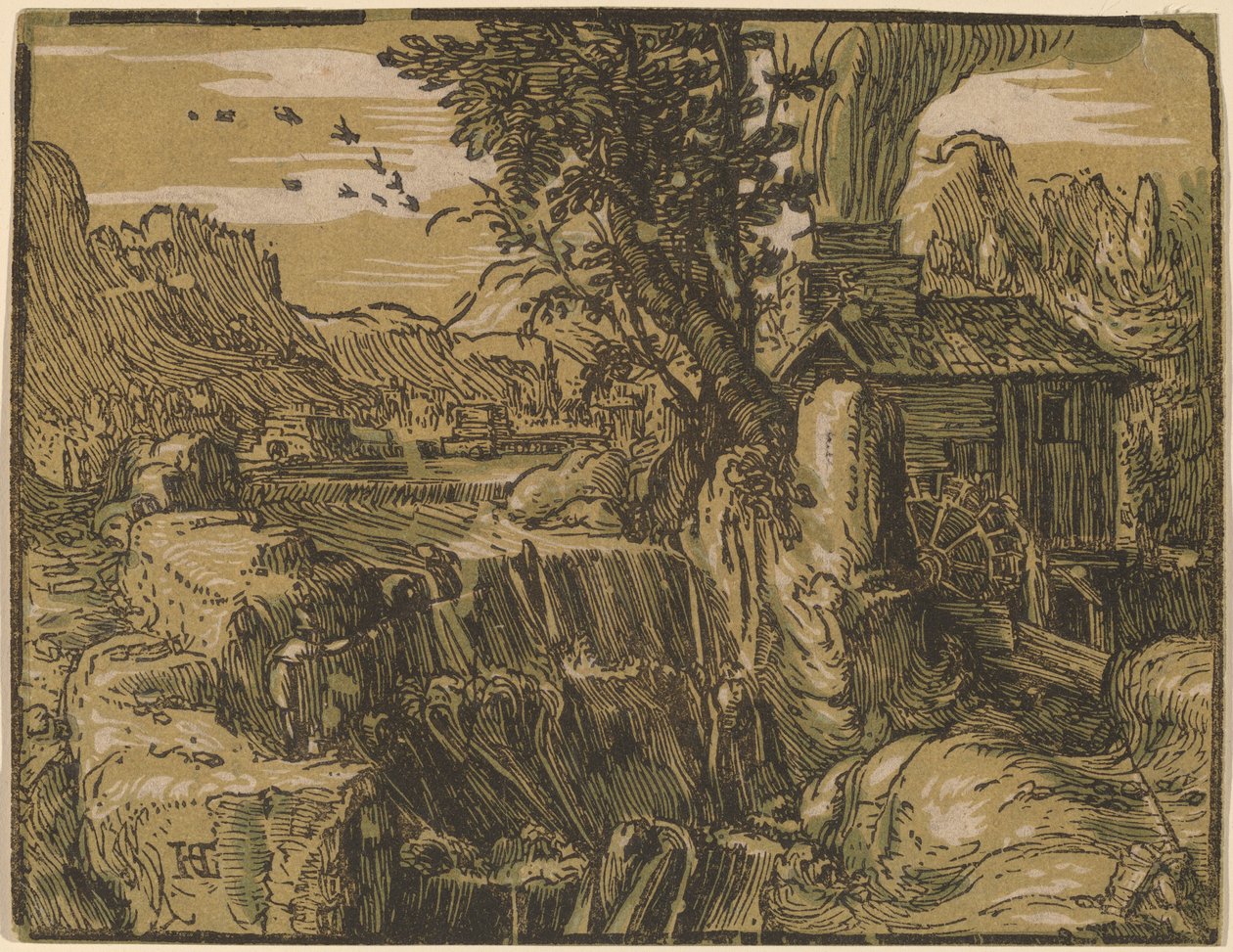 Landskab med et vandfald af Hendrik Goltzius