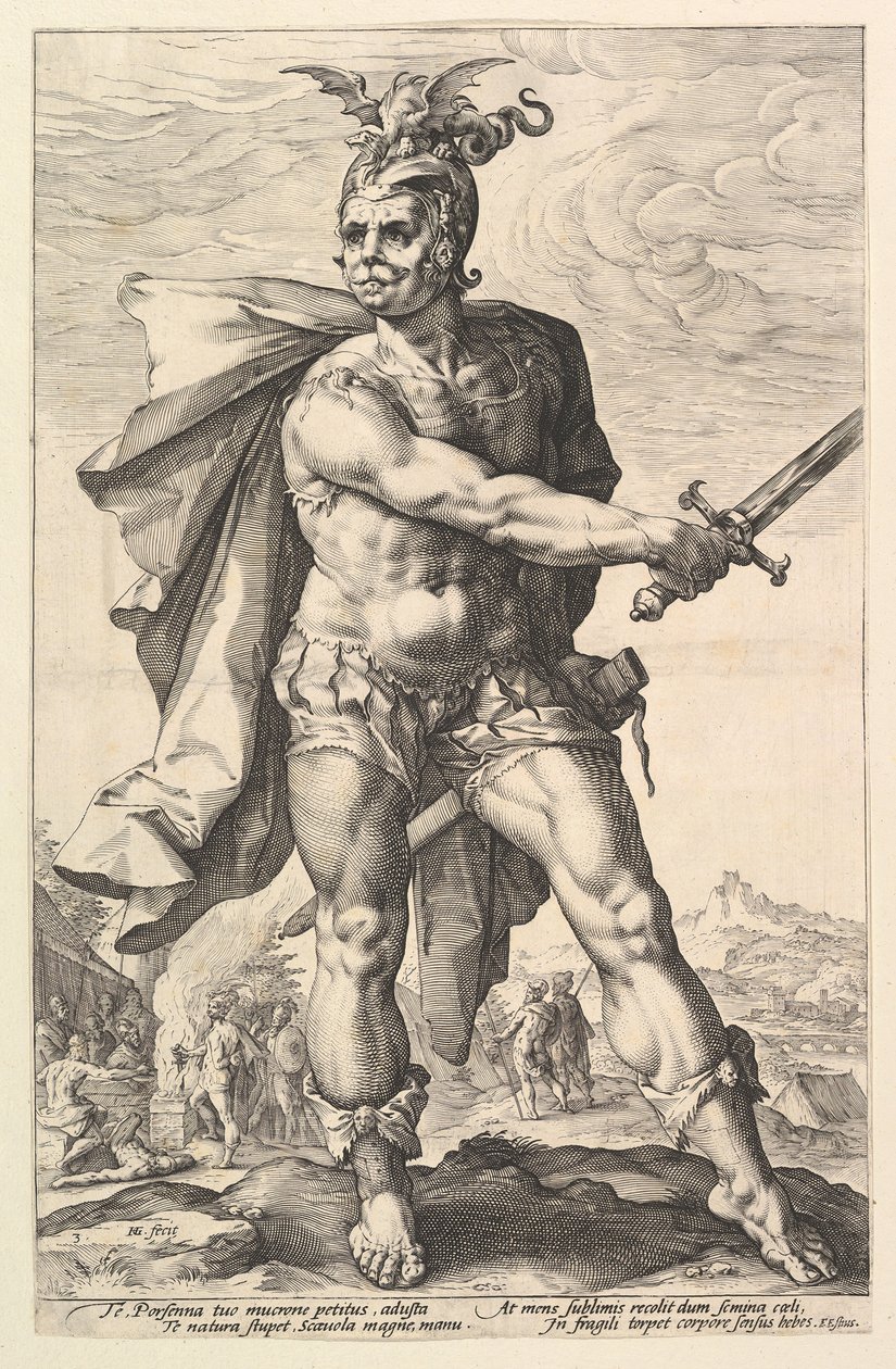 Mucius Scaevola, fra serien The Roman Heroes, 1586 af Hendrik Goltzius