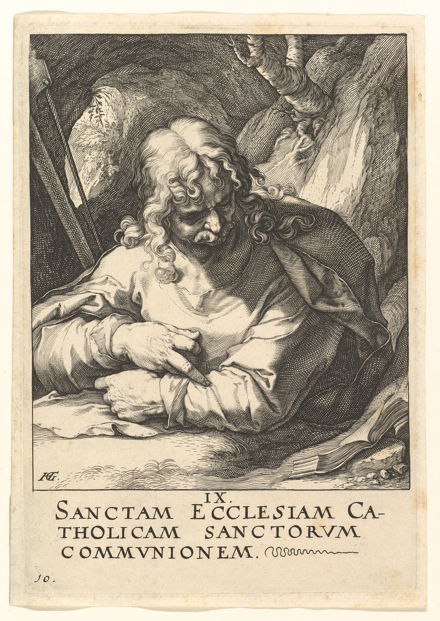 Sankt Jakob den Mindre, fra Kristus, apostlene og Sankt Paulus med trosbekendelsen, ca. 1589. af Hendrik Goltzius
