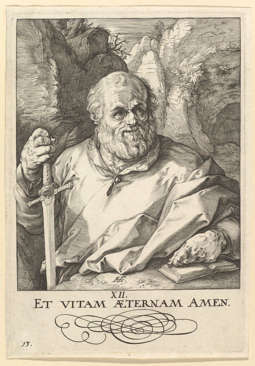 Sankt Matthias, fra Kristus, apostlene og Sankt Paulus med trosbekendelsen, ca. 1589. af Hendrik Goltzius