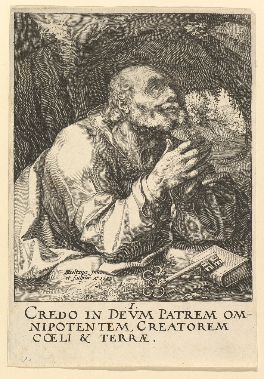 Sankt Peter, fra Kristus, apostlene og Sankt Paulus med trosbekendelsen, 1589. af Hendrik Goltzius