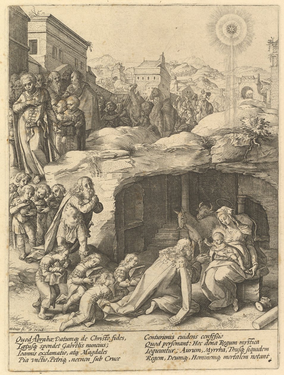 Magiernes tilbedelse, ca. 1585. af Hendrik Goltzius