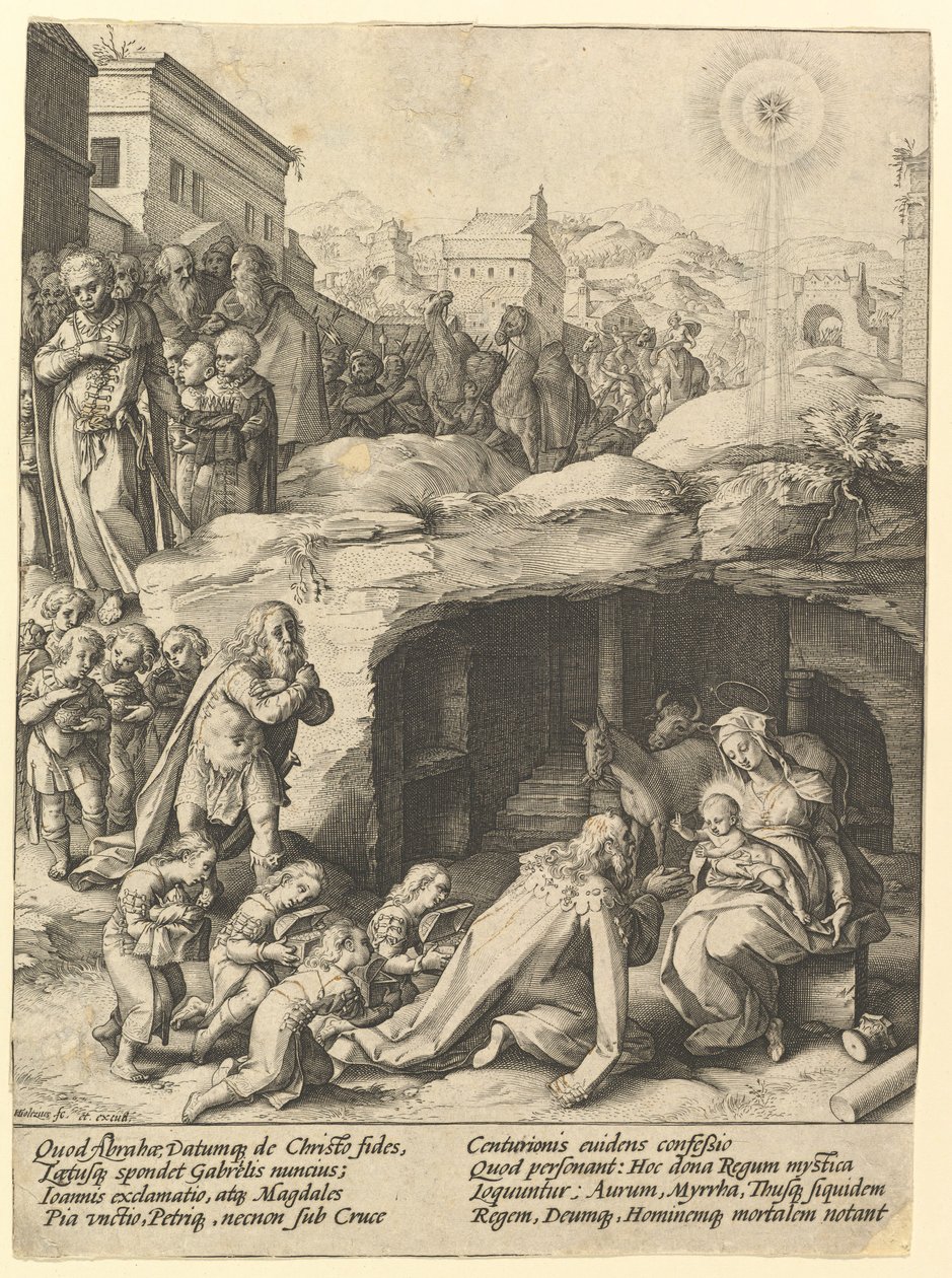 Magiernes tilbedelse, ca. 1585. af Hendrik Goltzius