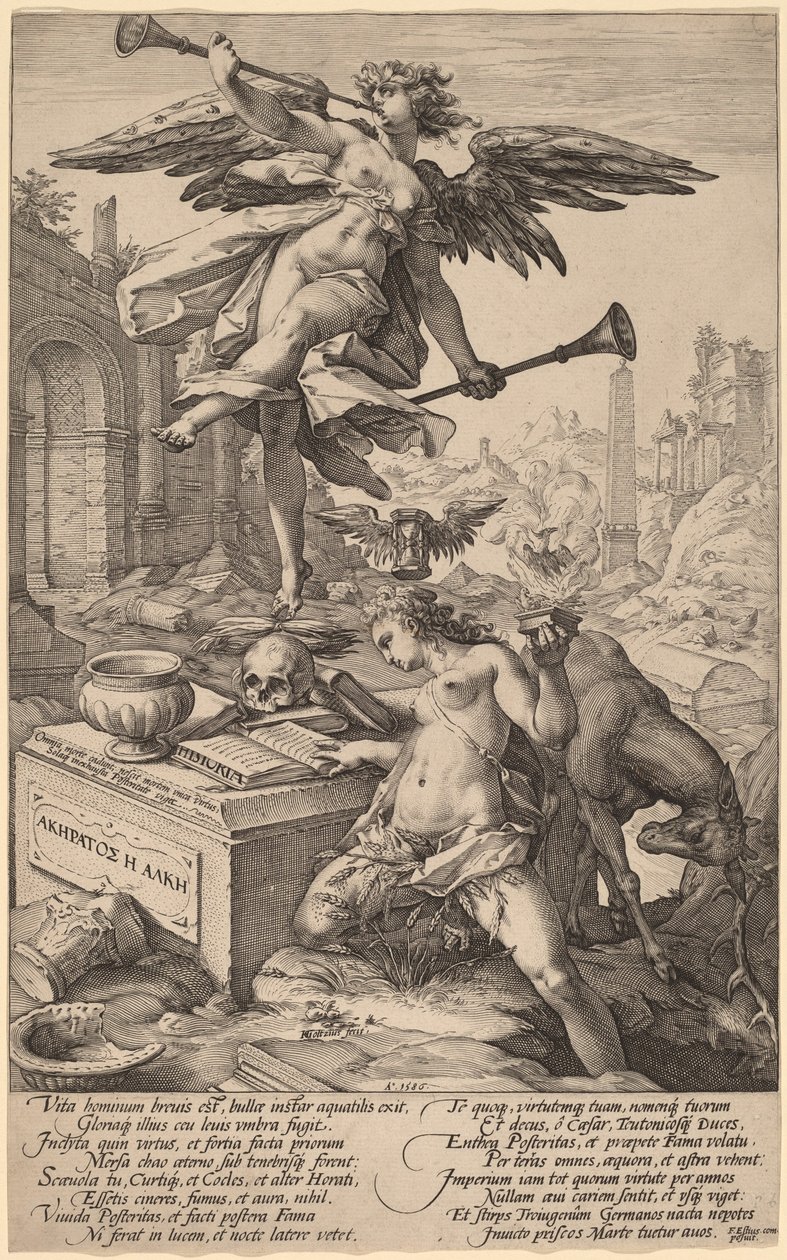 Allegorien om berømmelse og historie af Hendrik Goltzius
