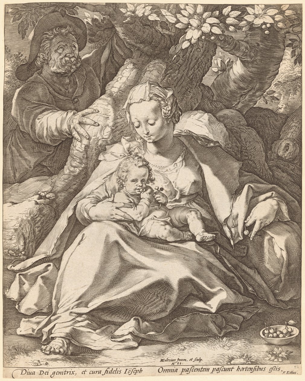 Den hellige familie under et kirsebærtræ af Hendrik Goltzius